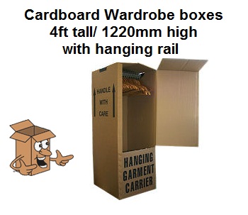 Cardboard wardrobe boxes 4ft tall</br>The full size moving wardrobe box